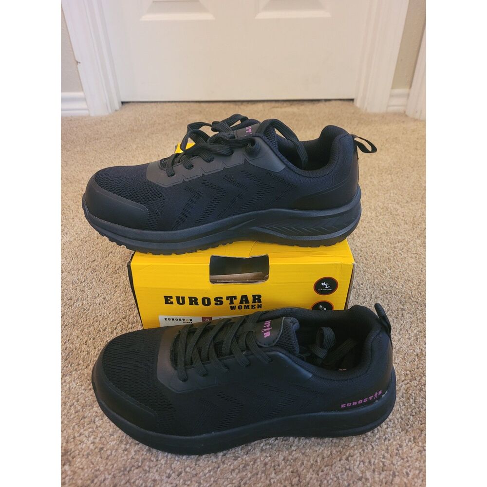 Eurostar Women's Work Shoes Size 9 Black Steel Toe Slip Resistant Sneakers NEW